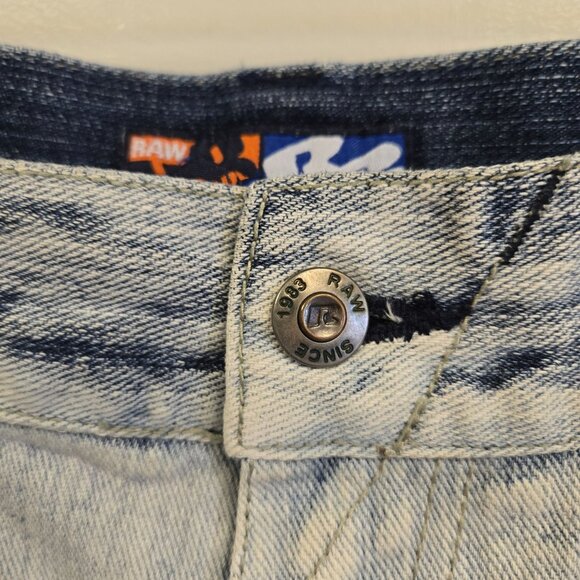 Raw Blue Y2K 2000s Men's 32x32 Denim Jeans Distressed Bleach Wash Flap Pockets - Picture 4 of 12